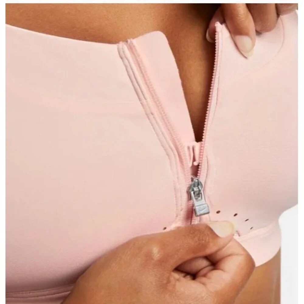 Nike Dri-FIT Alpha High-Support Padded Zip-Front Sports Pink Bra Small